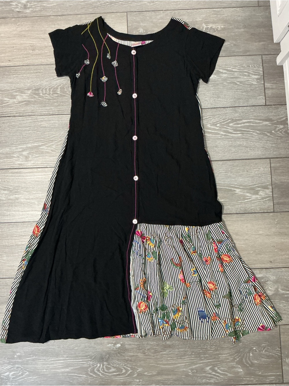 Artsy NEERU KUMAR Black Floral Boho Midi Dress size L